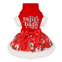 Vixpyzz L dog christmas dress front view highlights cozy fleece warmth for winter outings