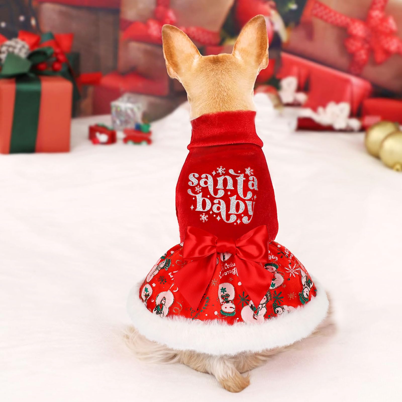 Vixpyzz L dog christmas dress side view shows flexible knit for comfortable movement