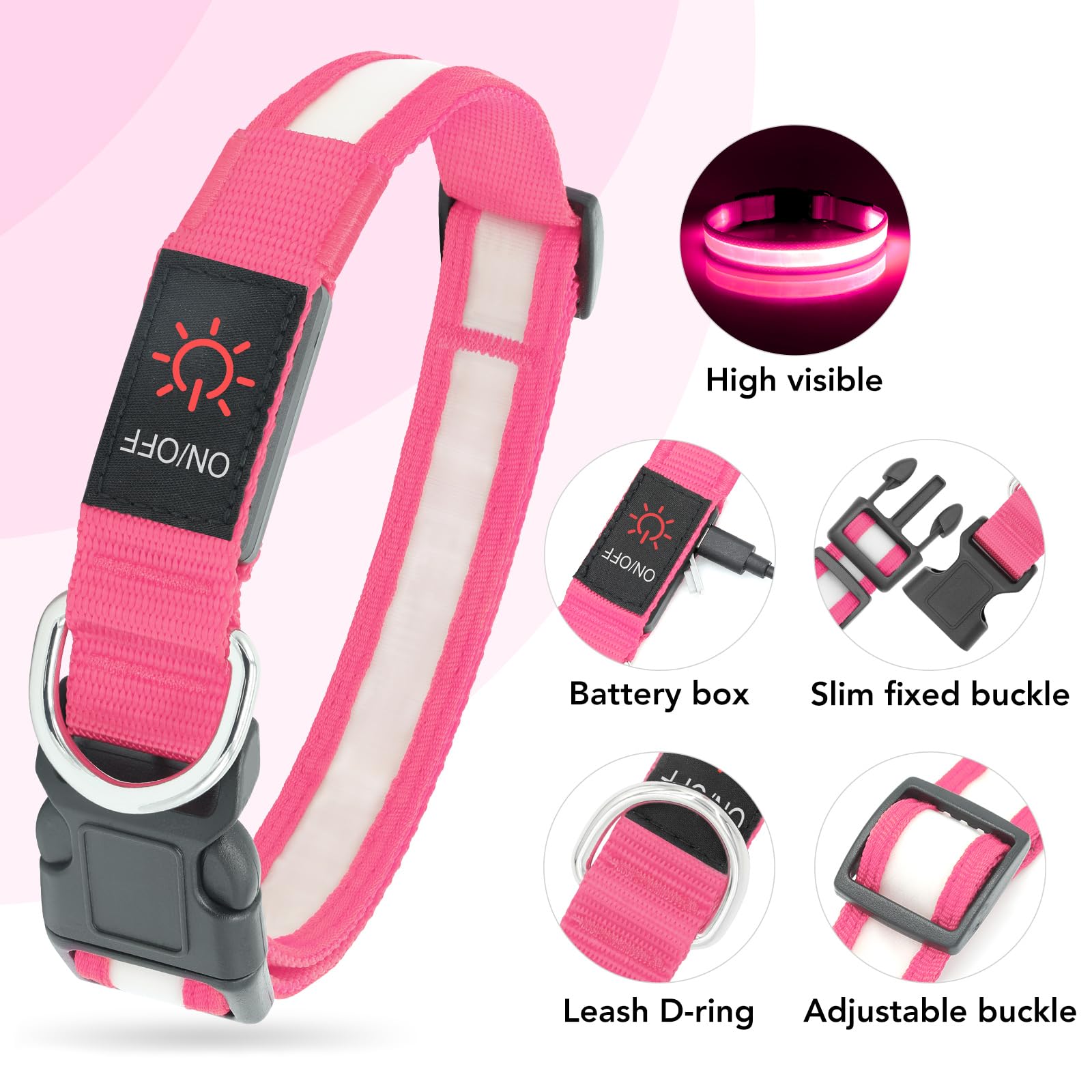 Vizpet collar LED para perro con alta visibilidad a 500 metros para paseos nocturnos.