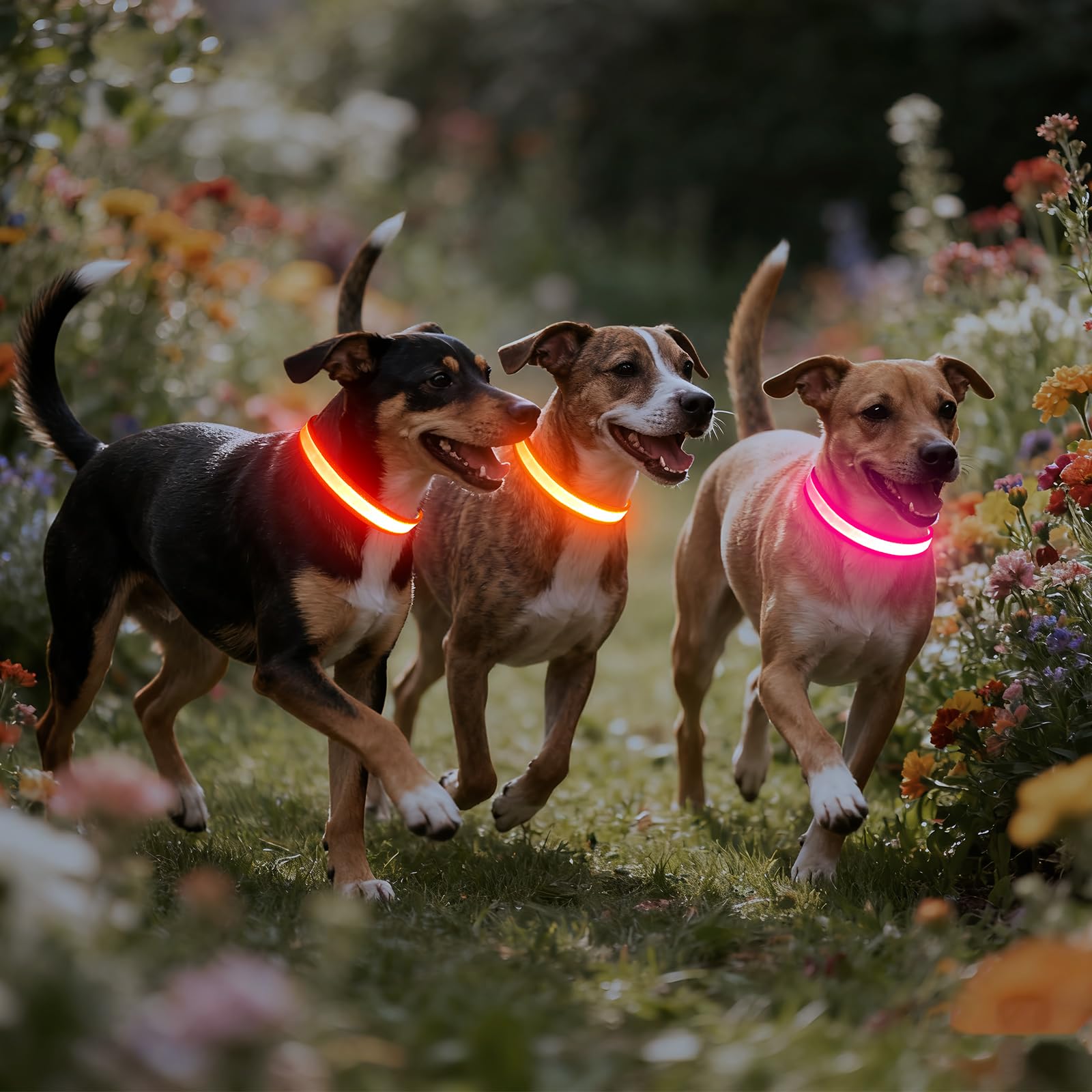 Vizpet collar LED recargable USB se recarga en dos horas para uso prolongado.