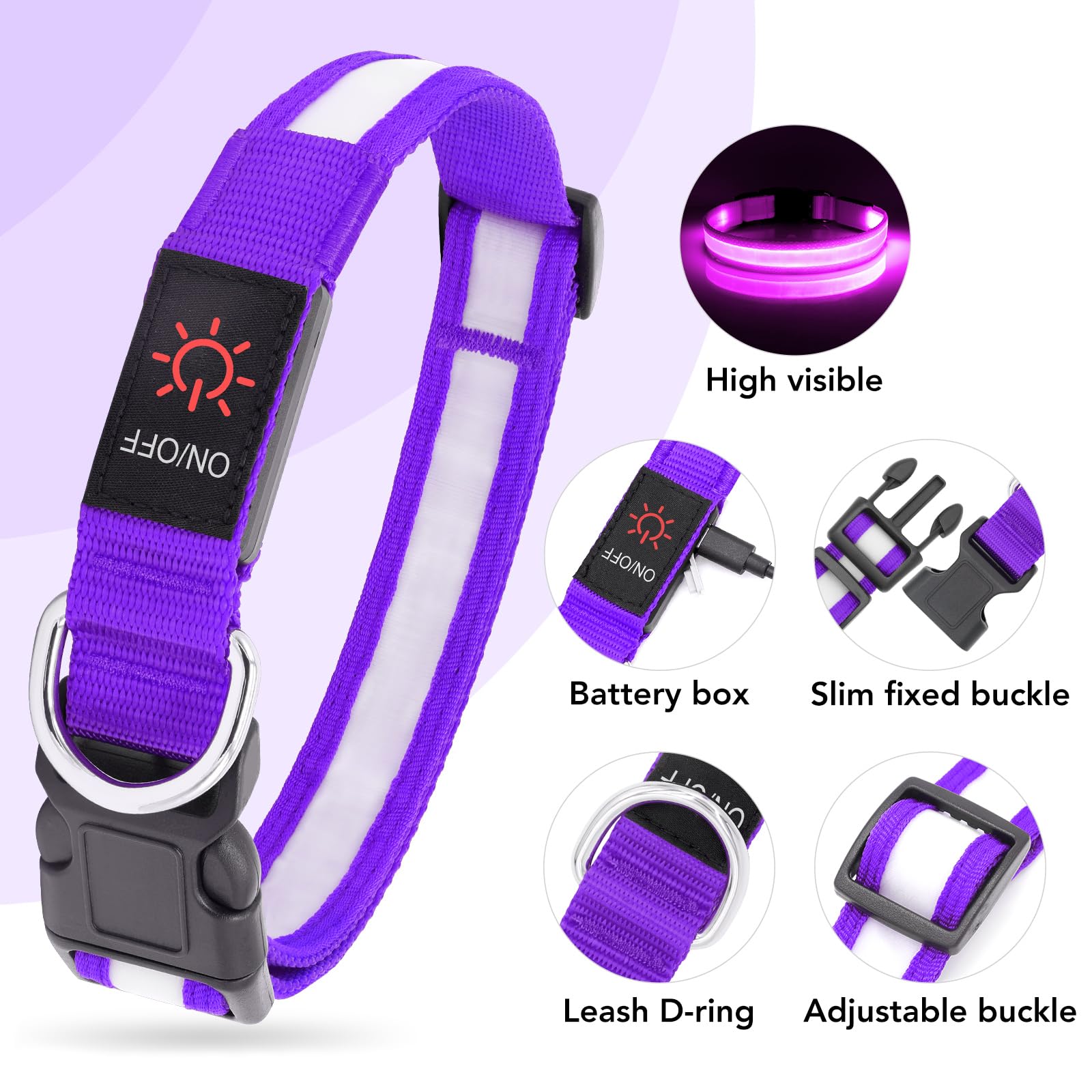 VIZPET LED dog collar adjustable buckle for a secure, customizable fit.