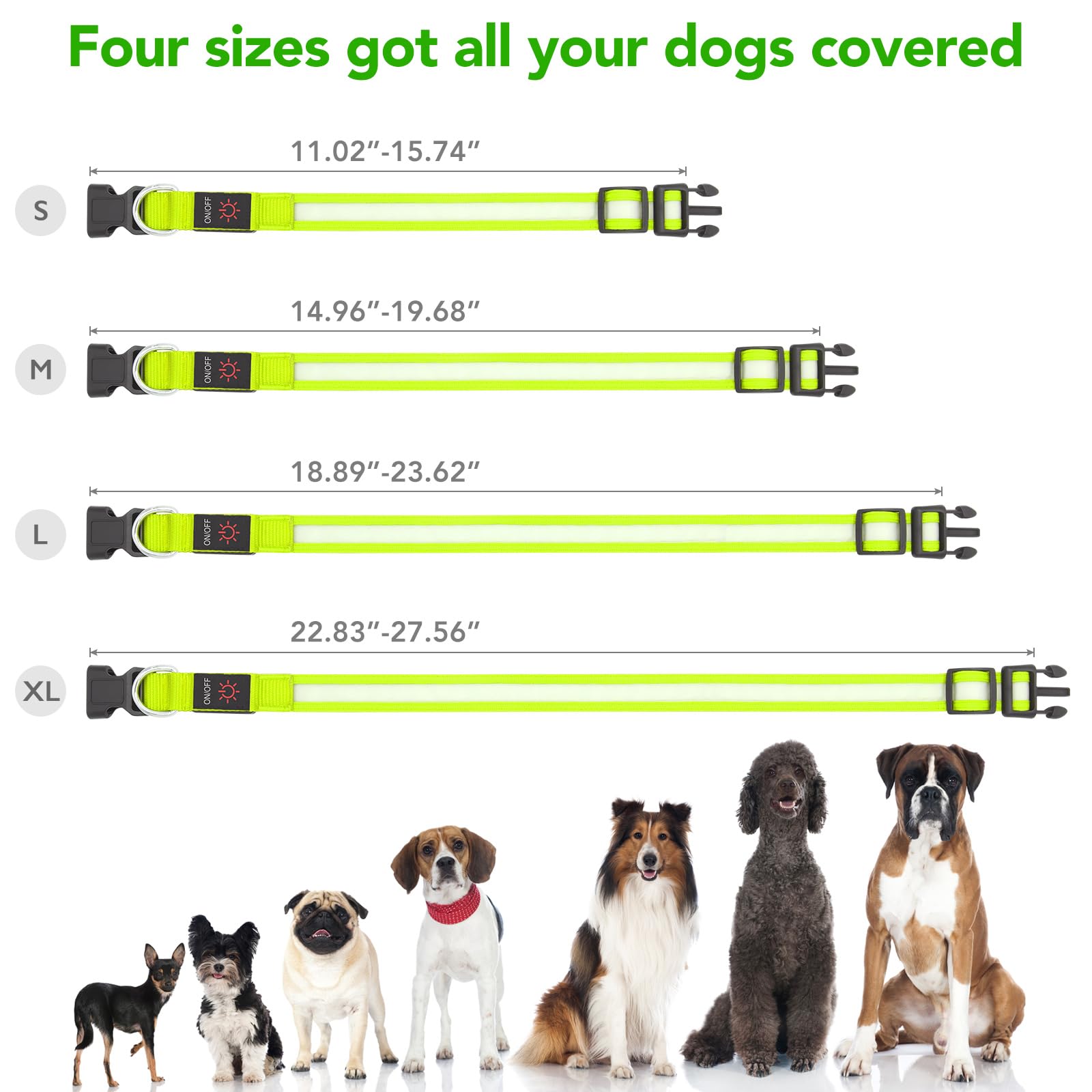 Vizpet collar offers 3 light modes: quick, slow, and steady glow.