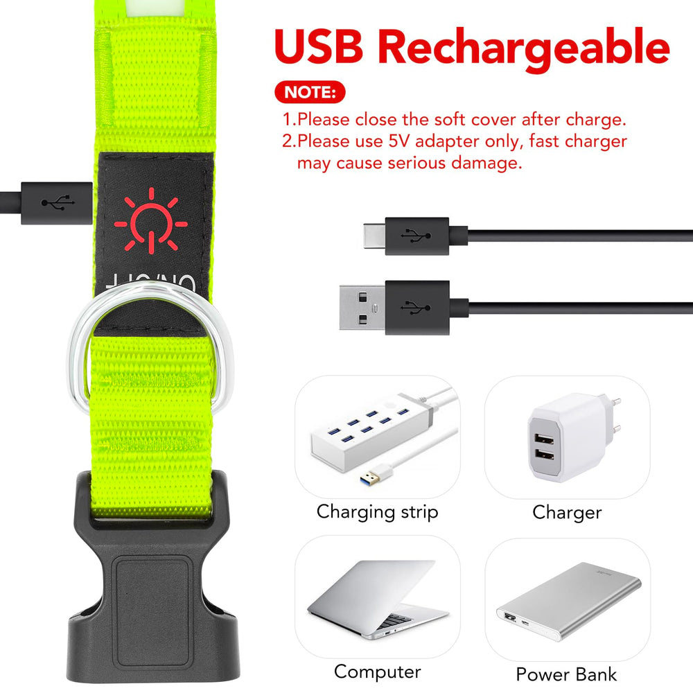 Vizpet LED dog collar charging via USB from a laptop or power bank.