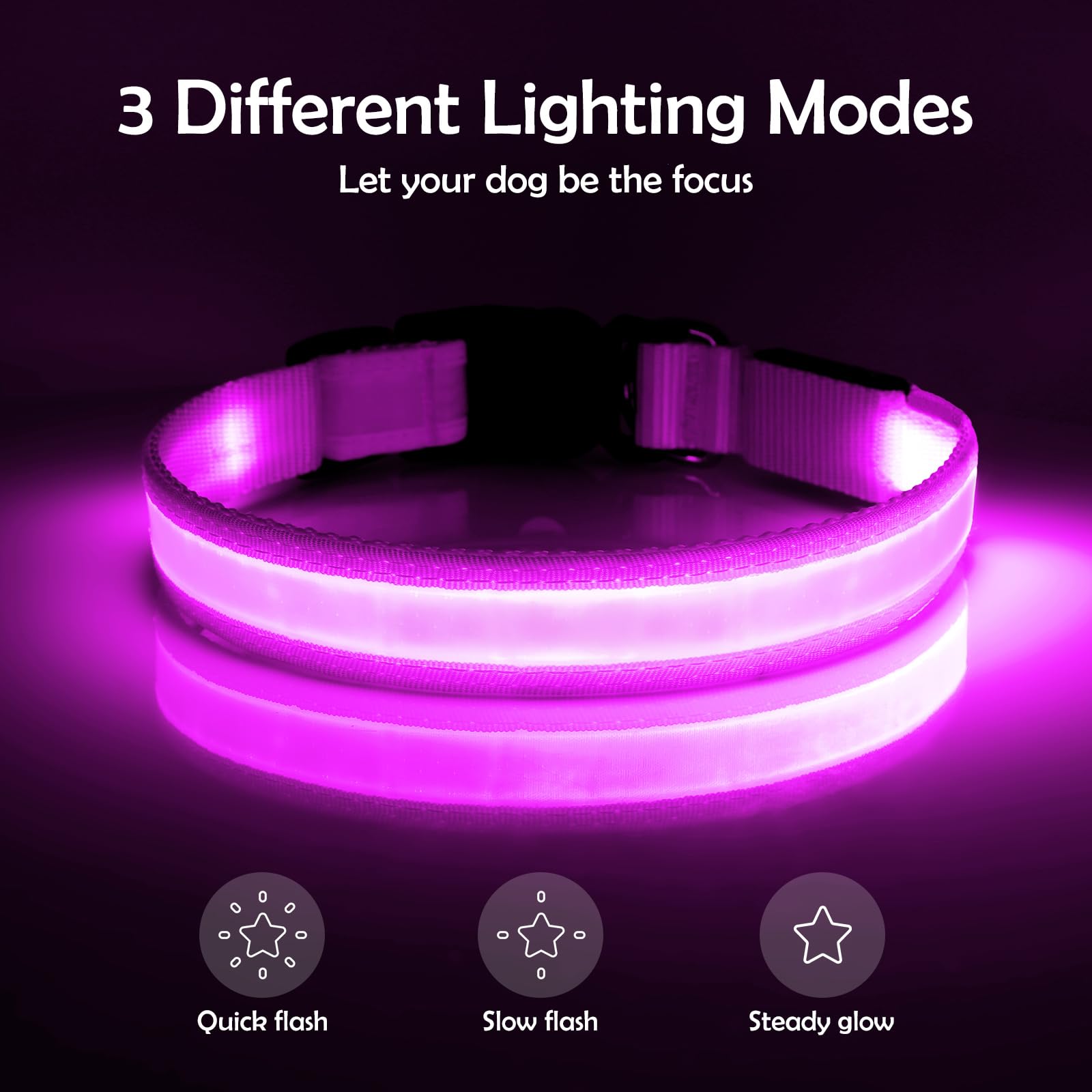 VIZPET LED dog collar USB-recharge highlights easy charging via USB cables.