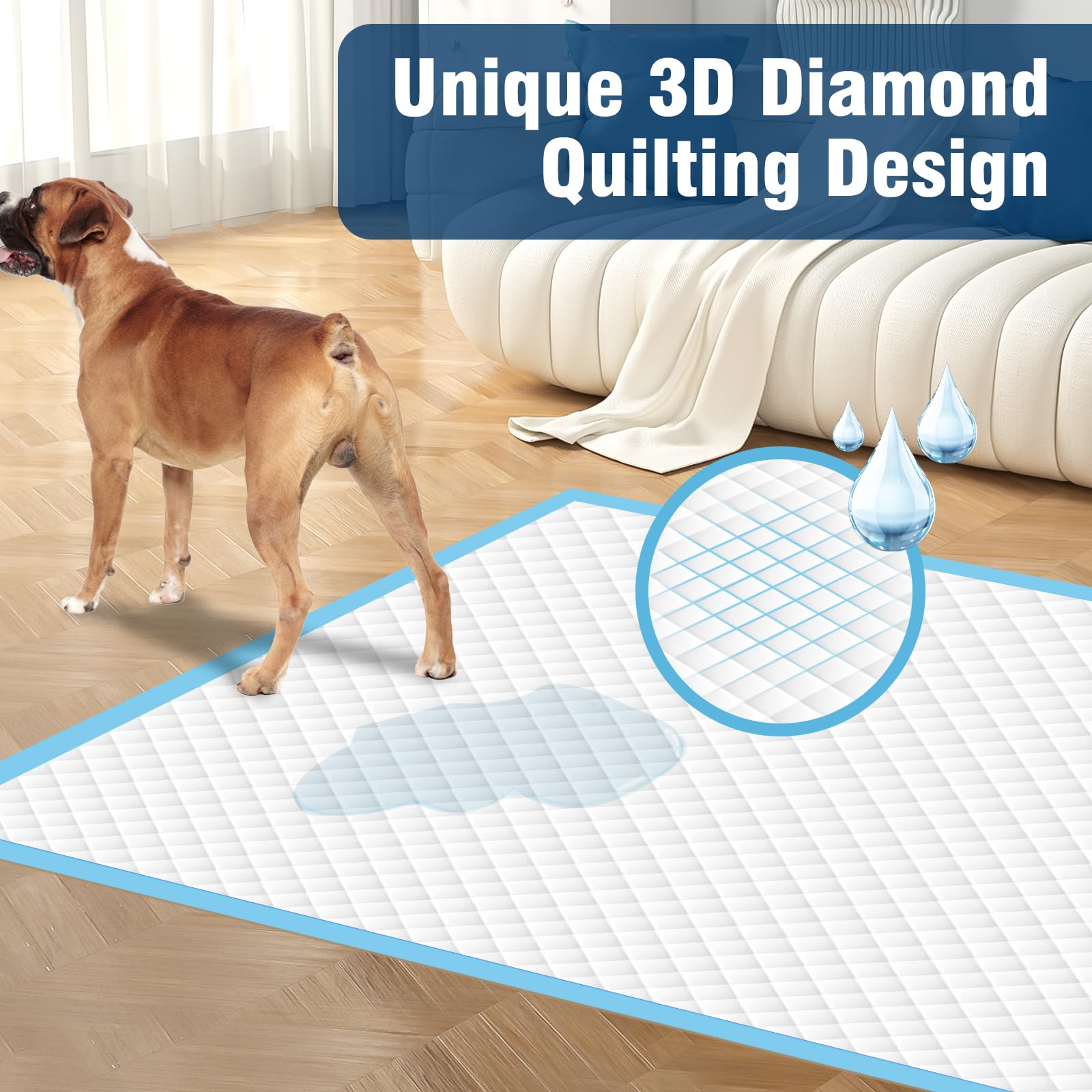 VJJ Puppy Pads XL indoor-outdoor-use label demonstrates versatility.