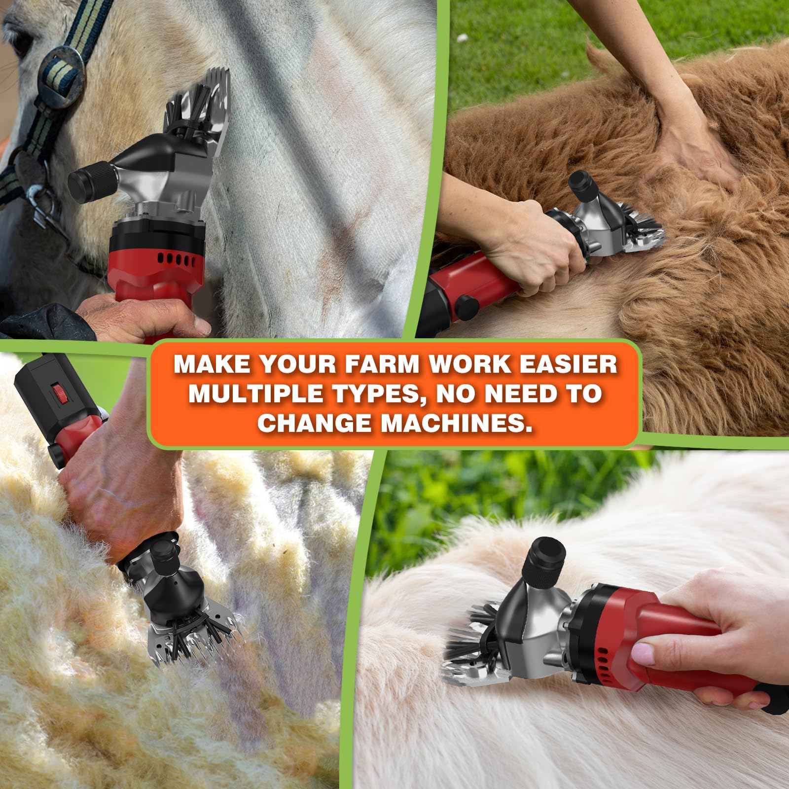 Vkdemer Electric Sheep Shears in-use trimming a thick-coated sheep.