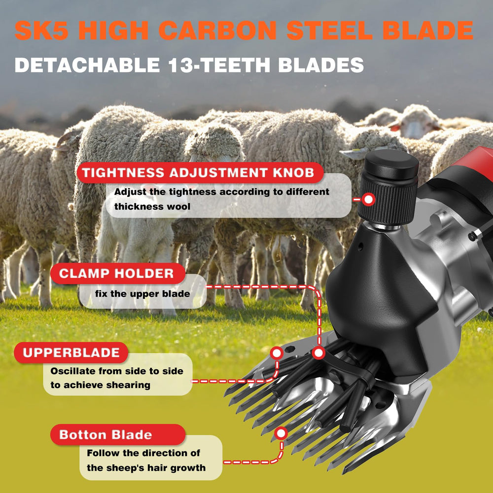 Vkdemer Electric Sheep Shears side view shows six-speed control for versatile grooming.
