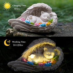 VKEVOC solar angel cat statue in garden as a memorial centerpiece