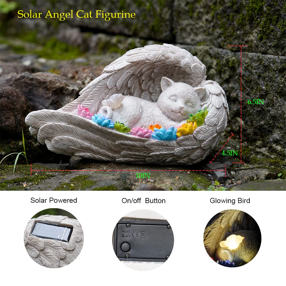VKEVOC Cat Memorial Stone heart-shaped memorial with sleeping cat