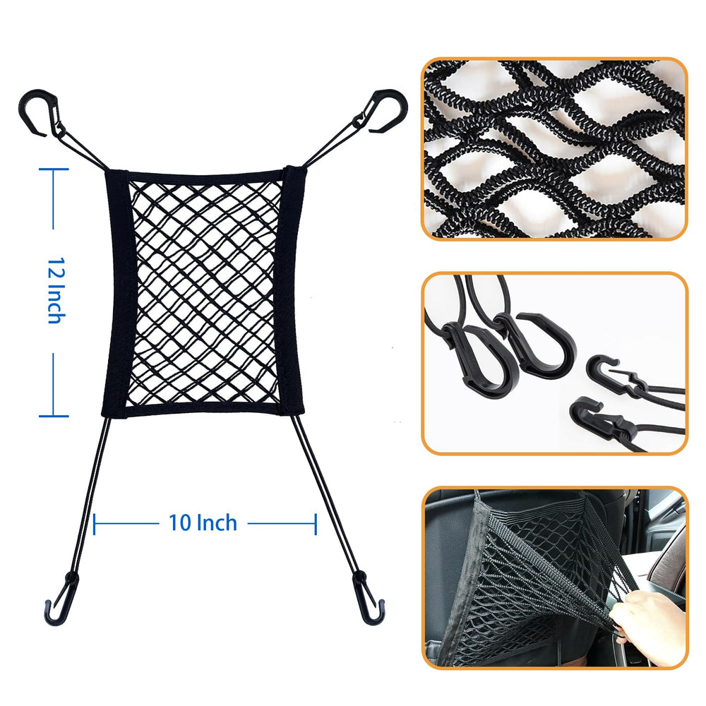 VKHMGDFS car mesh organizer back-seat view demonstrates convenient storage compartments.