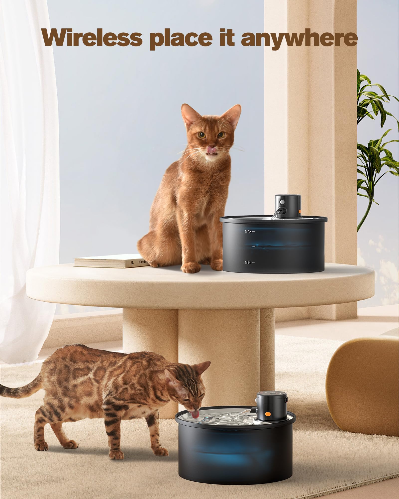 VKIMISS fountain shows three flow modes for customized hydration.