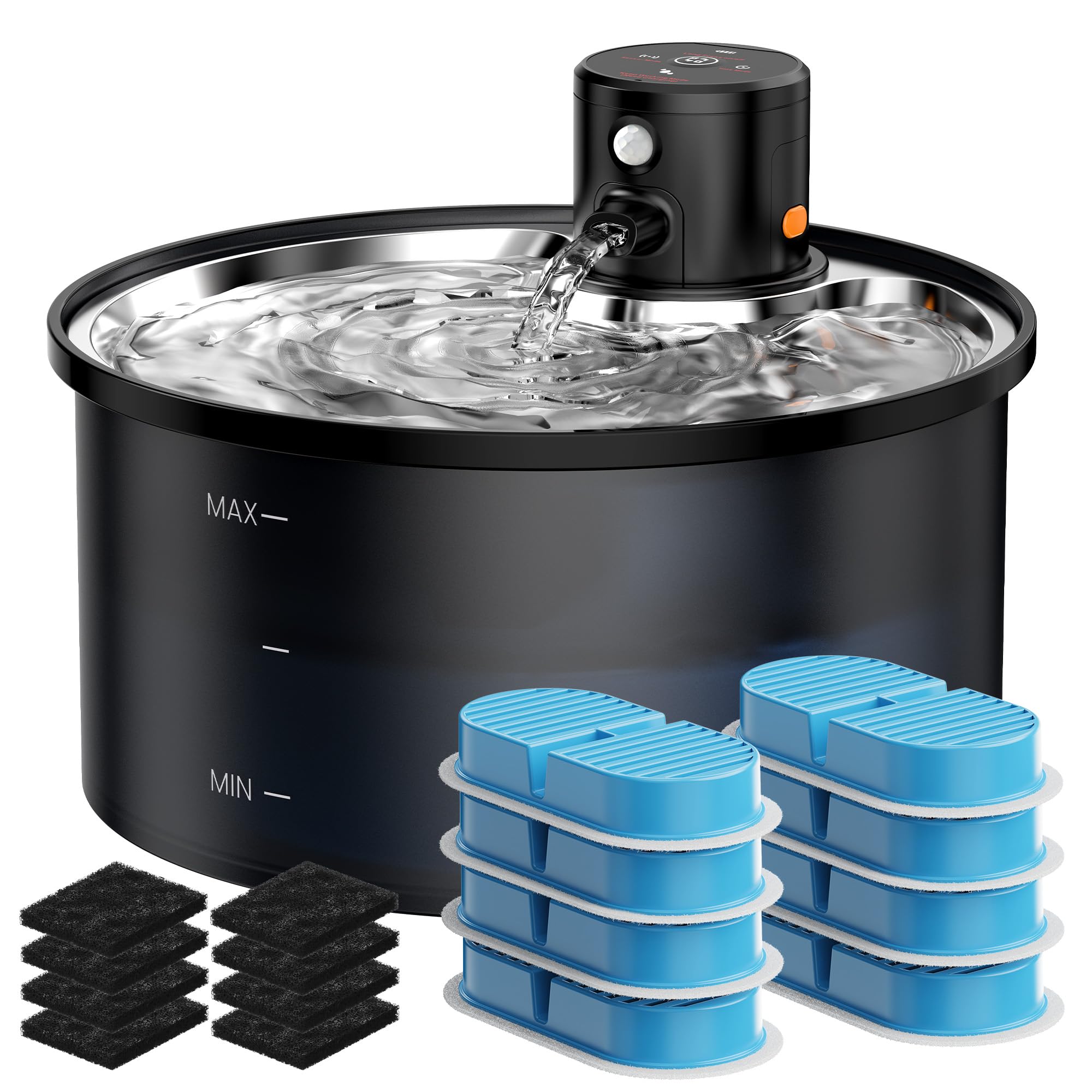 VKIMISS wireless cat fountain front view for easy hydration.