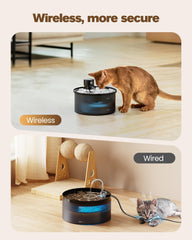VKIMISS wireless cat water fountain side view highlights compact home fit.