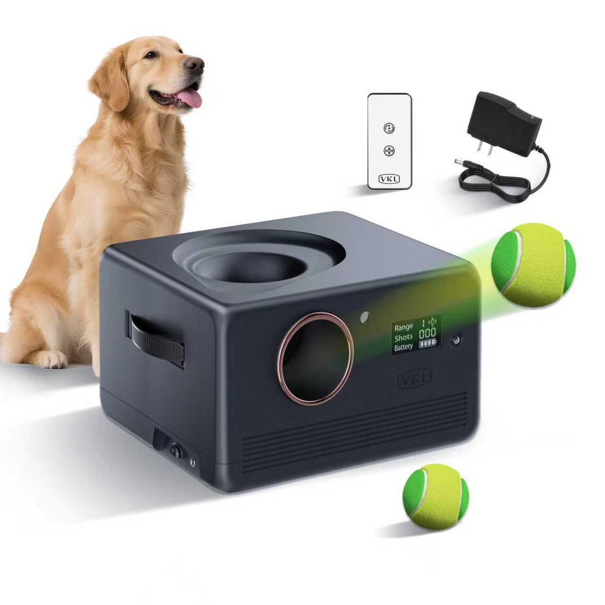 VKL Automatic Dog Ball Launcher Pro remote control ready for easy, hands-free play.