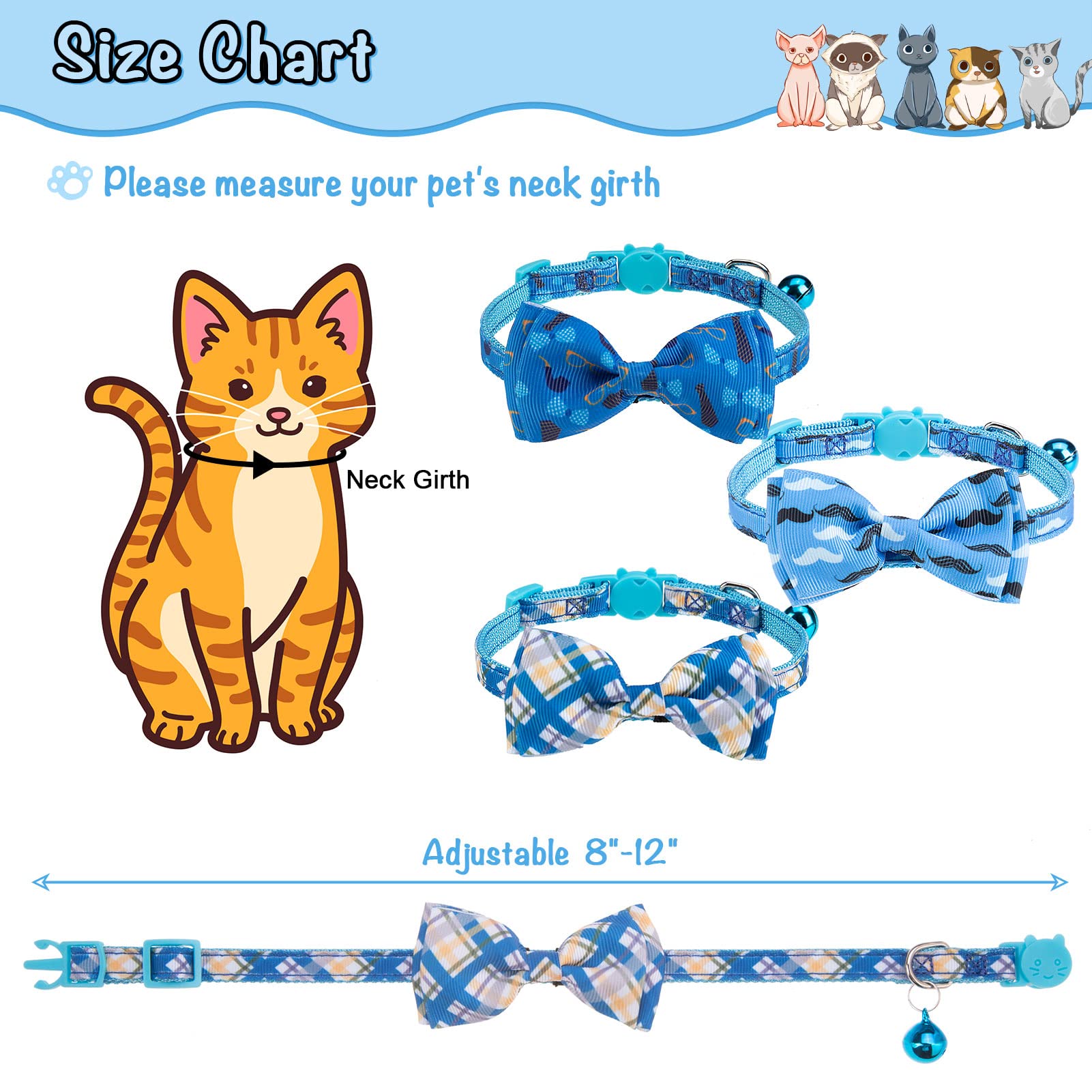 VKPETFR adjustable cat collar fits 8 to 12 inches for comfort.