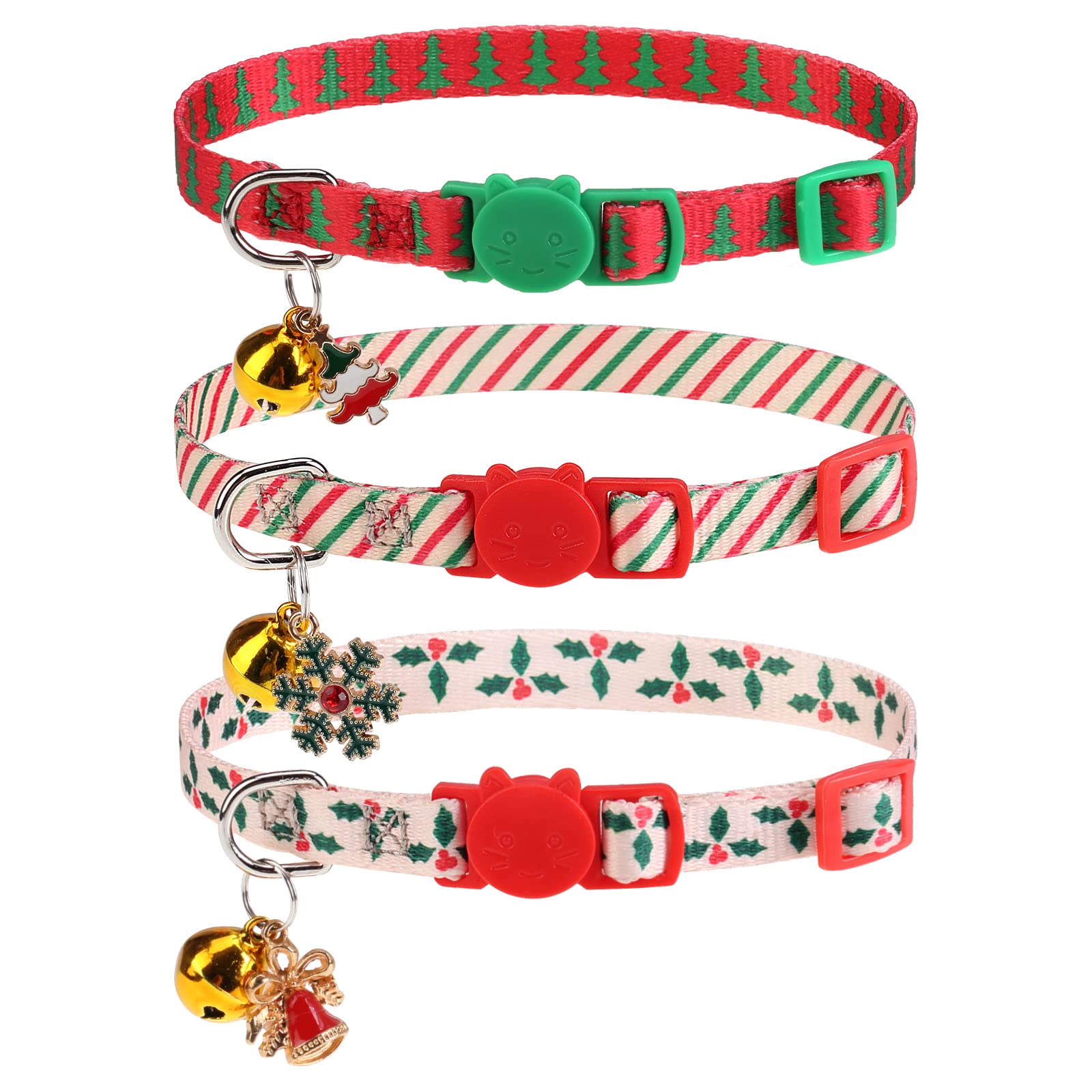 VKPETFR Christmas Breakaway Cat Collars with pendants in a three-pack for festive style.