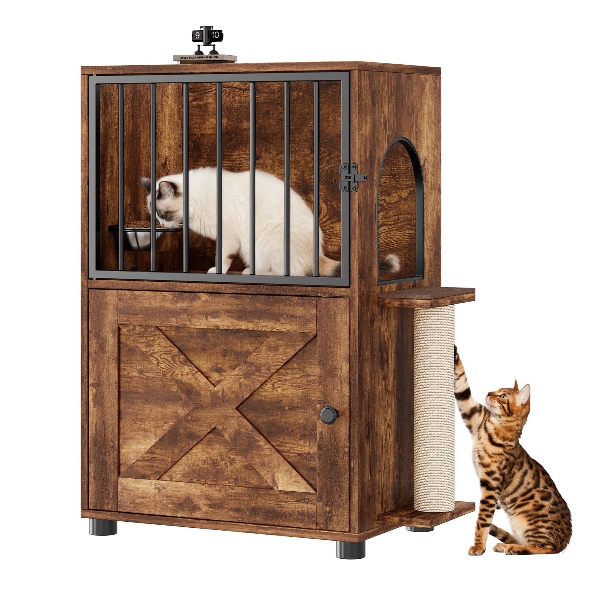 VKTO cat feeding station with door latch keeps dogs away from meals.