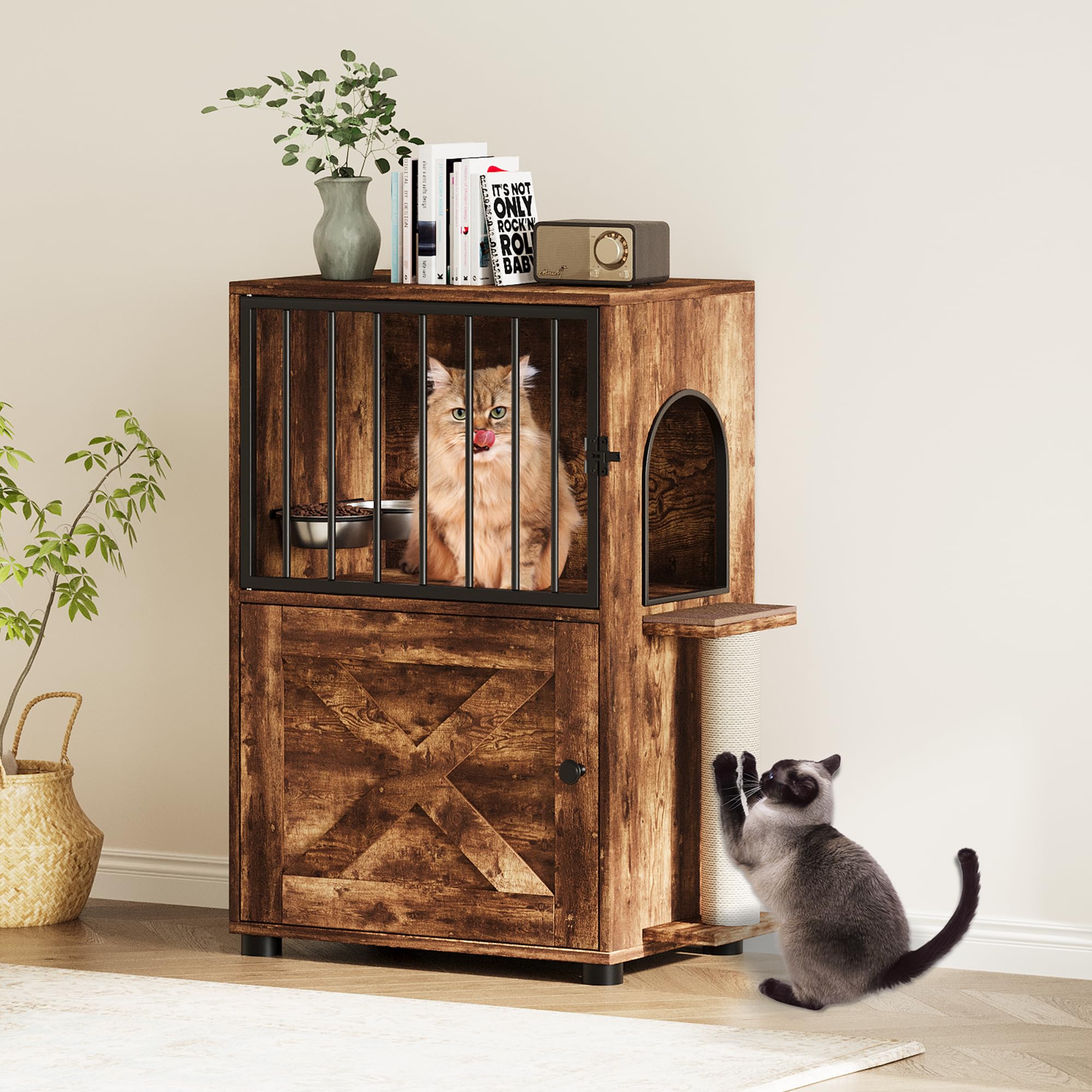 VKTO cat feeding station elevated bowls promote comfortable eating height.
