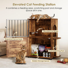 VKTO cat feeding station storage compartment keeps food neatly organized.