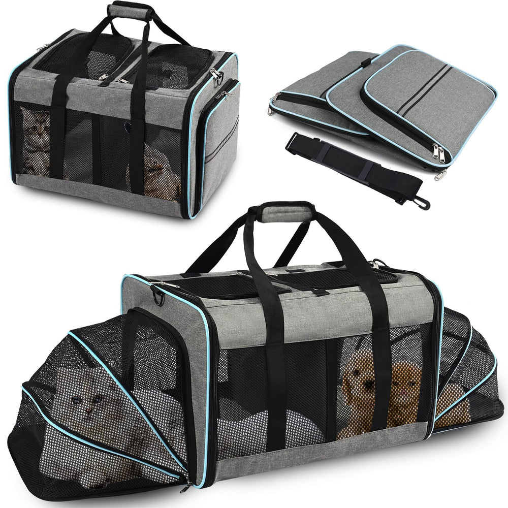 VKYSTAR portable 2-in-1 pet carrier with dual compartments for one or two pets.