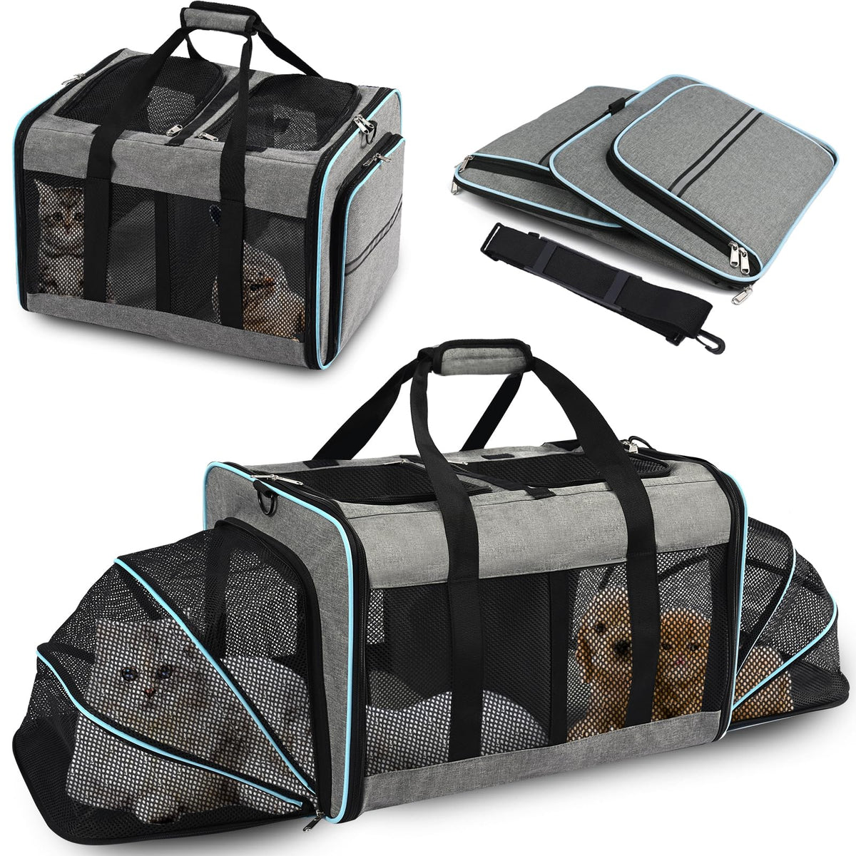 VKYSTAR portable 2-in-1 pet carrier with dual compartments for one or two pets.
