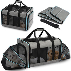 VKYSTAR portable 2-in-1 pet carrier with dual compartments for one or two pets.