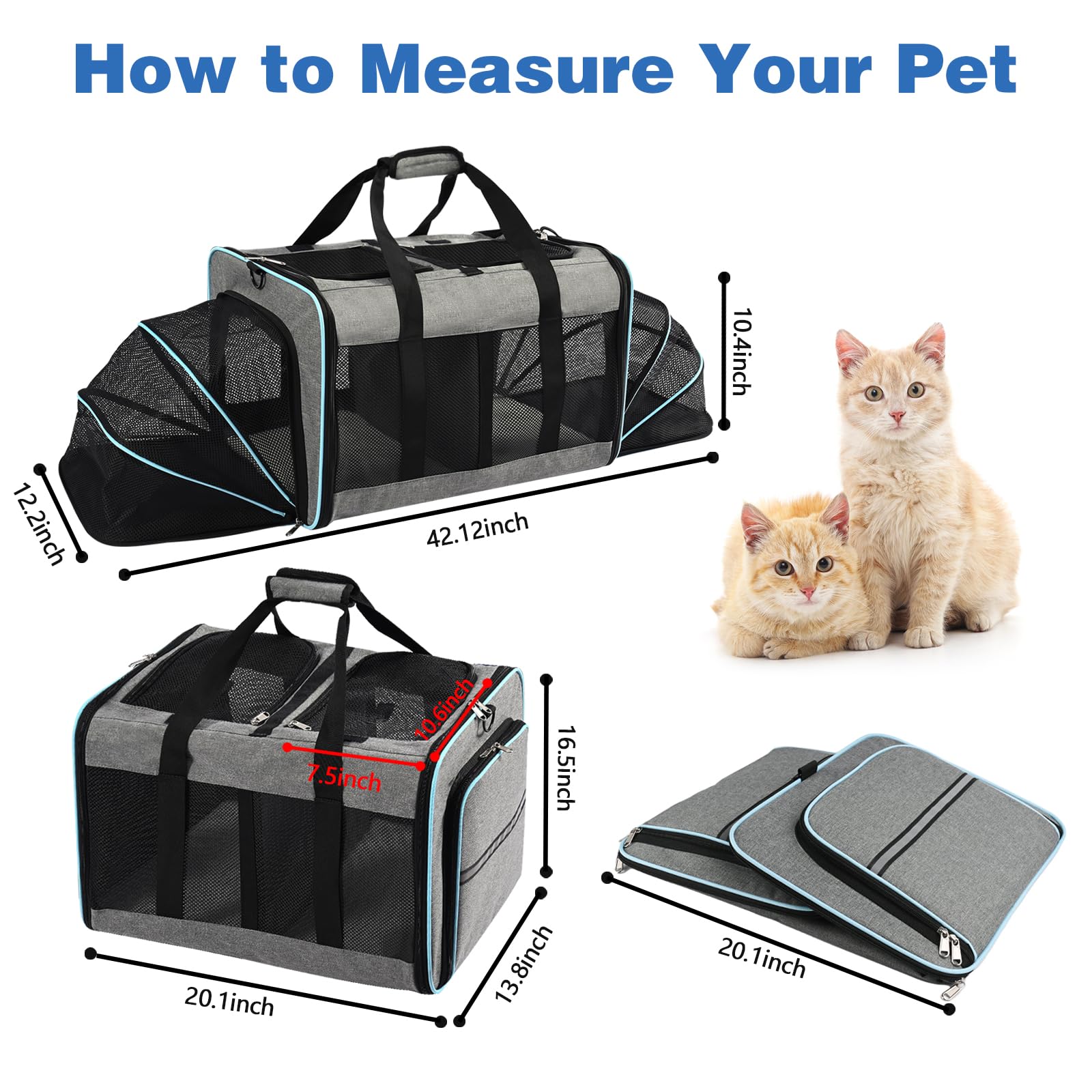 VKYSTAR expandable sides provide extra interior space for pets at home or travel.