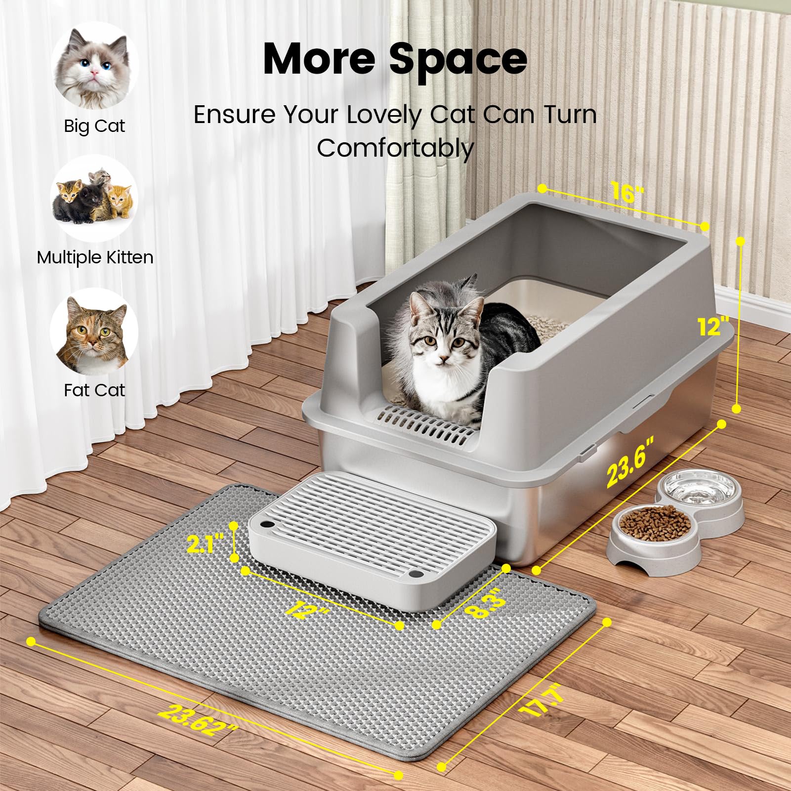 VNAKIO included wall-mounted litter scoop helps quick maintenance.