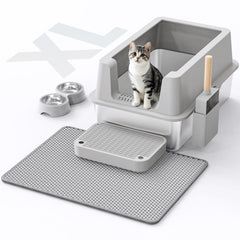 VNAKIO stainless steel cat litter box side view showing high sides for splash containment.