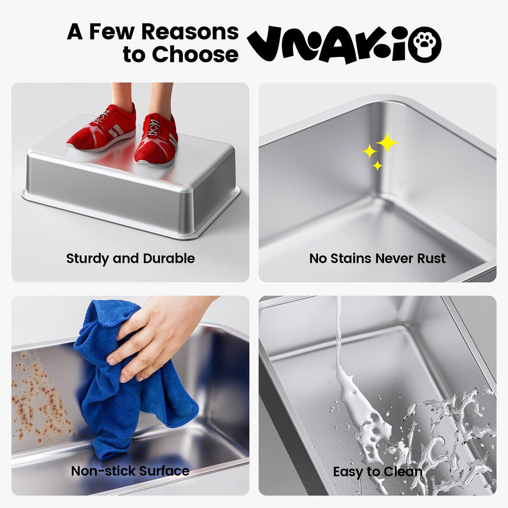VNAKIO easy-clean stainless interior lets waste rinse away and wipe clean.
