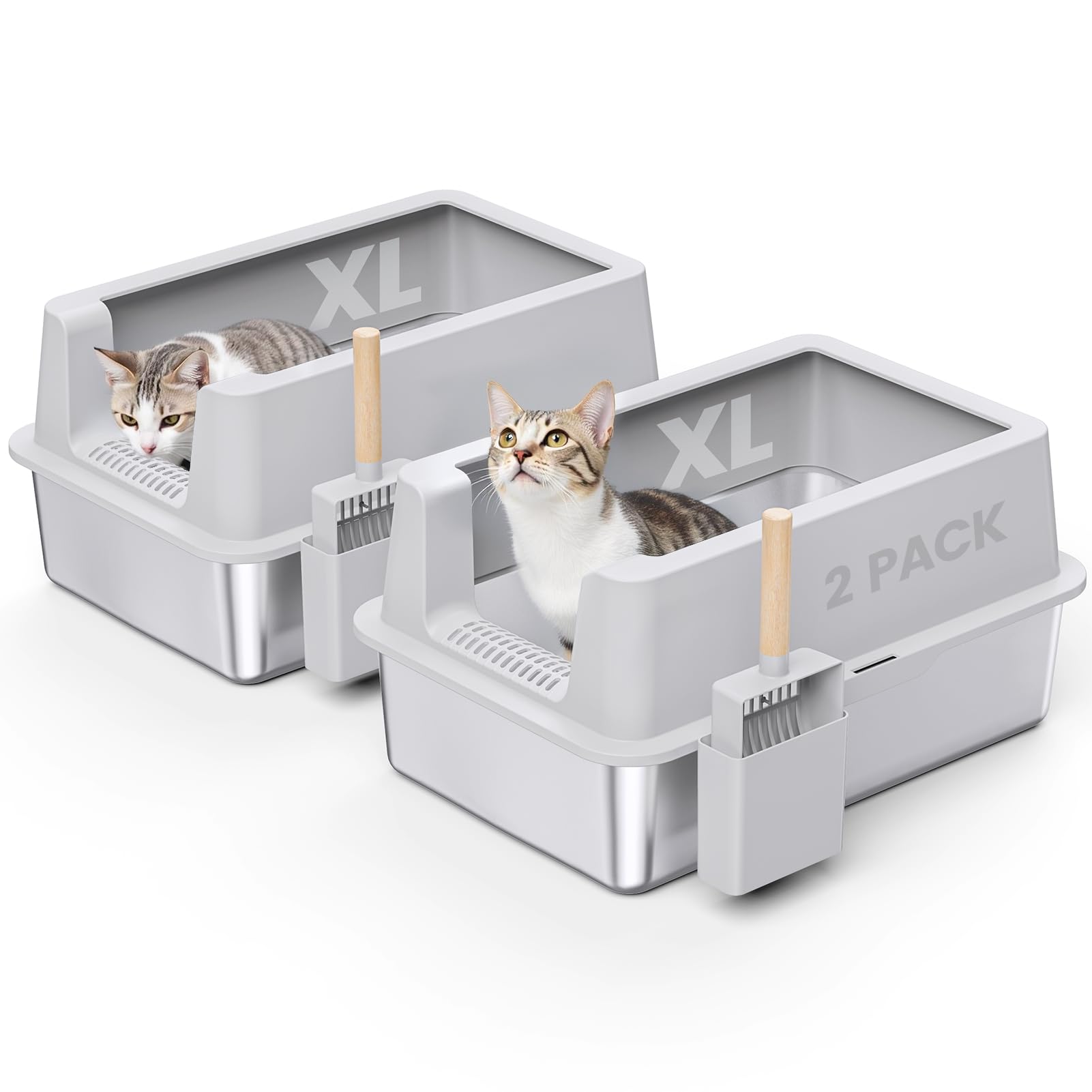 VNAKIO stainless-steel litter box with lid keeps mess contained for large cats.
