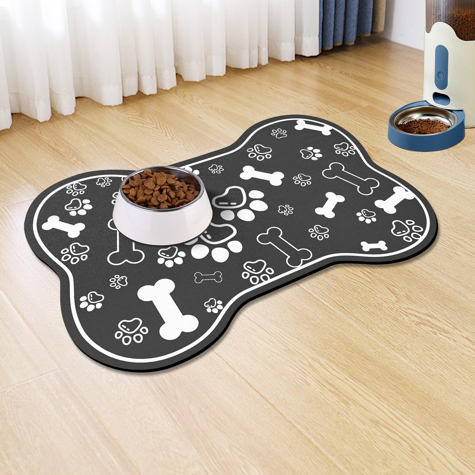 Voanos dog cat food mat bone-pattern keeps bowls steady and mess-free during meals.