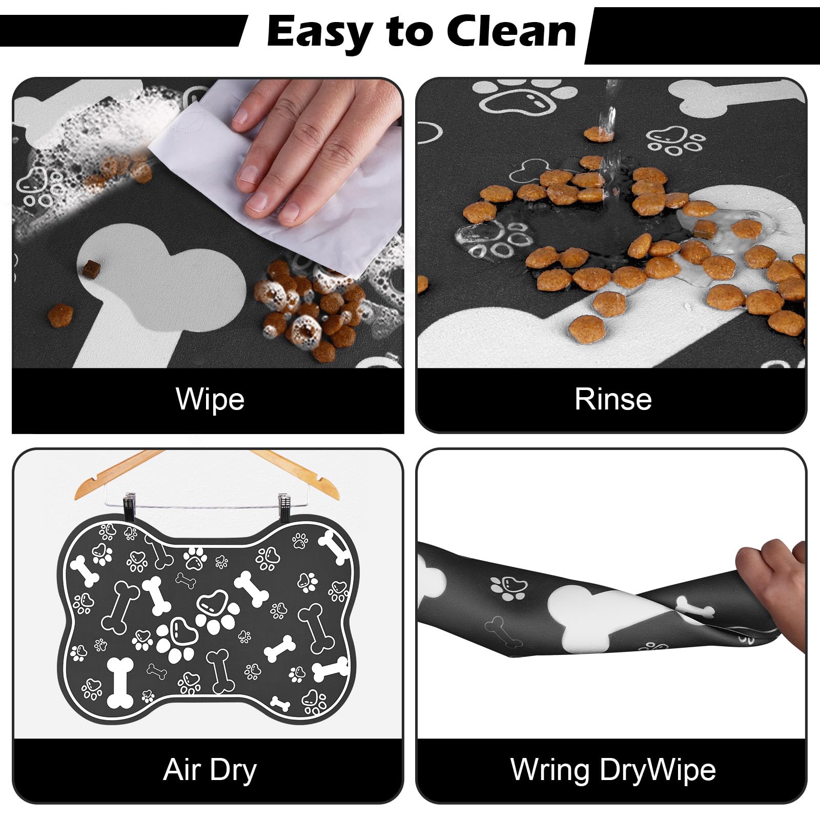 Voanos dog cat food mat easy-clean surface wipes down and rinses fast.
