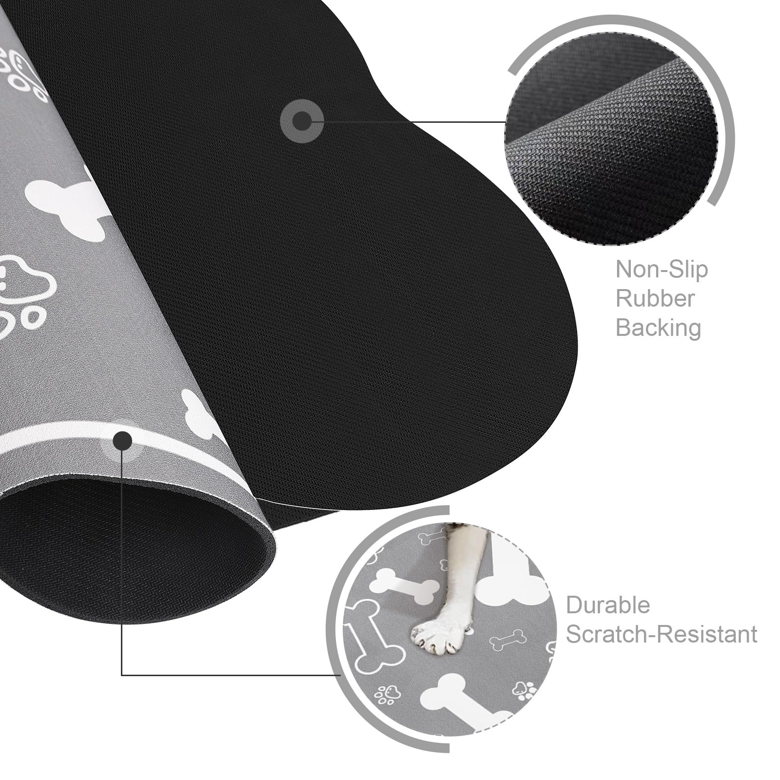 Voanos dog-cat food mat with rubber-backed non-slip bottom stays in place