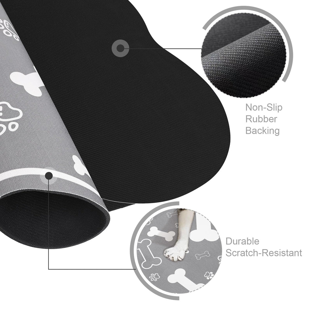 Voanos dog-cat food mat with rubber-backed non-slip bottom stays in place