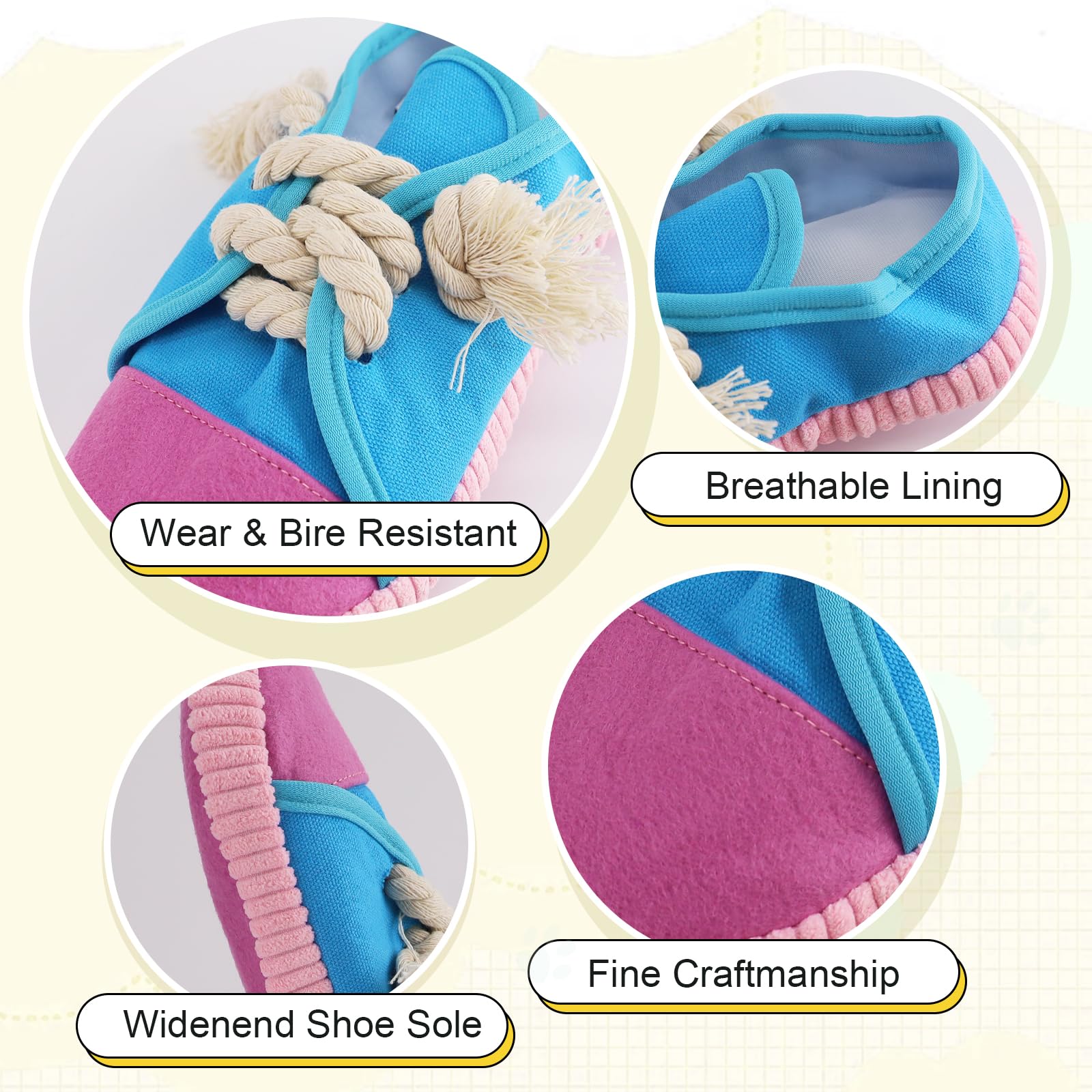 Vocheer squeaky shoe blue close-up showing plush fabric for safe chewing