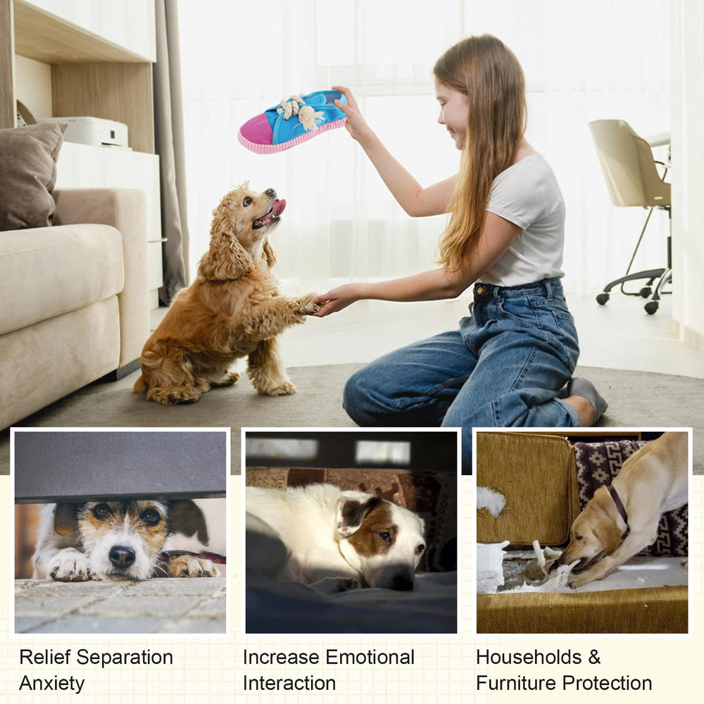 Vocheer blue squeaky shoe toy in use during indoor play