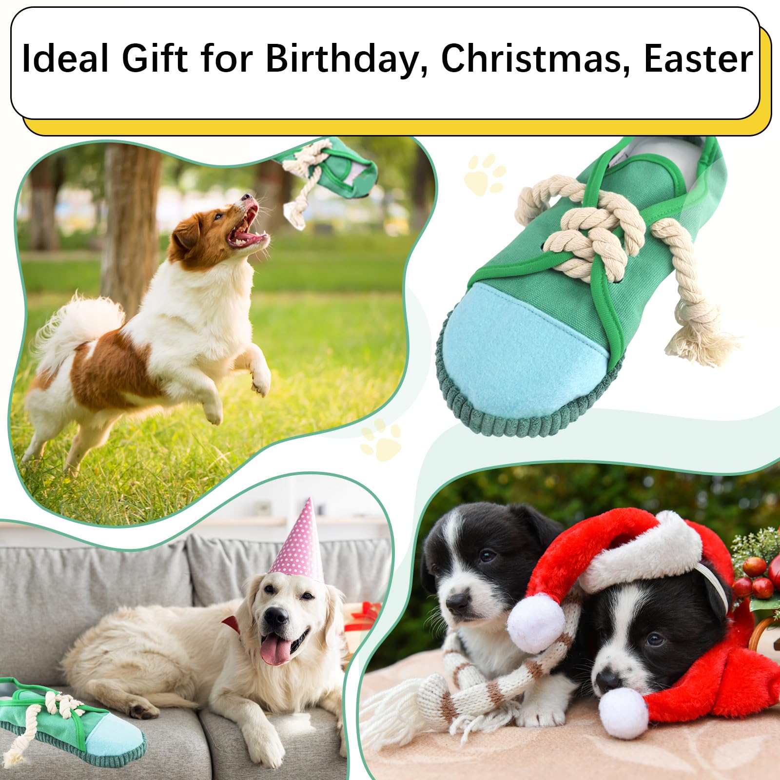 Vocheer machine-washable dog toy in green for quick cleanup after slobbery sessions.