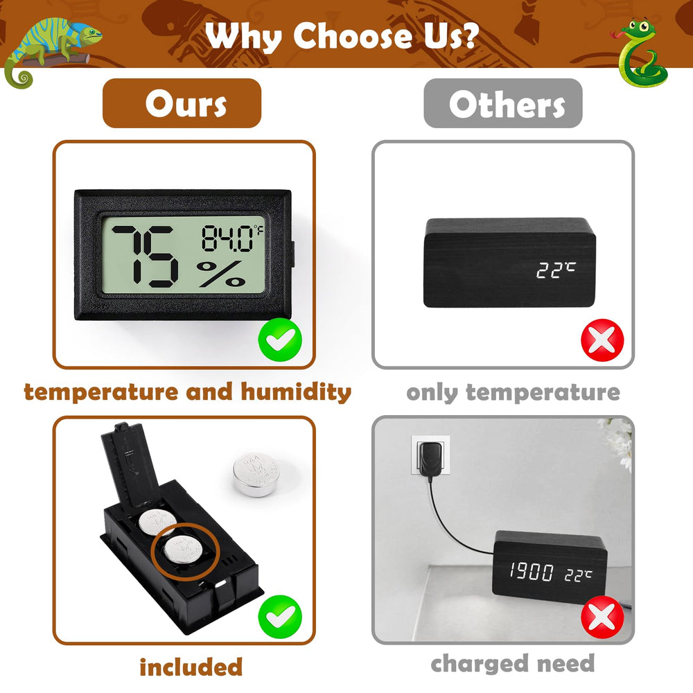 Vodolo two-pack thermometers enables multi-area monitoring in leopard gecko or snake terrariums.