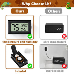 Vodolo two-pack thermometers enables multi-area monitoring in leopard gecko or snake terrariums.