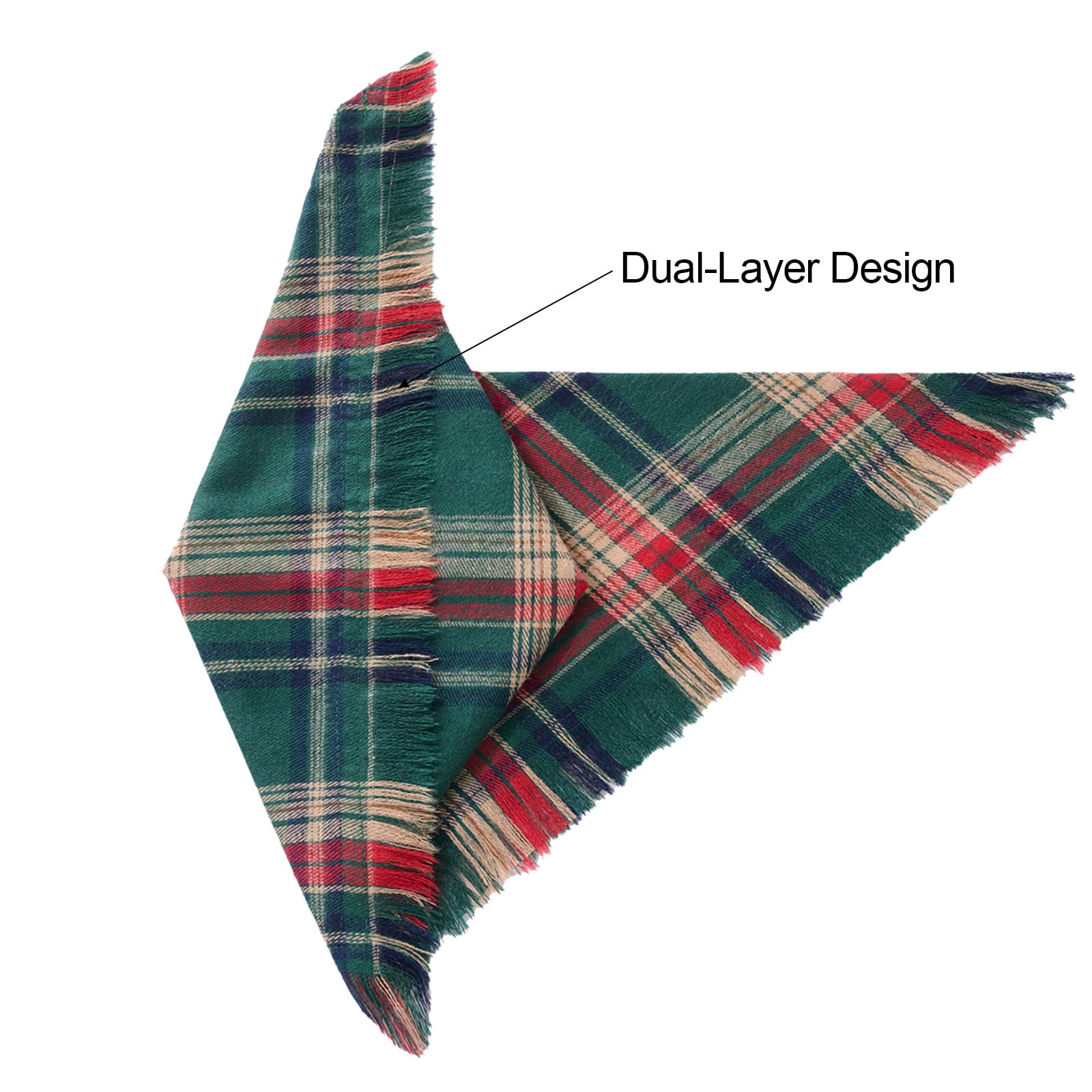 VOGUSON Christmas dog bandana tassels green plaid adds seasonal charm to pets.