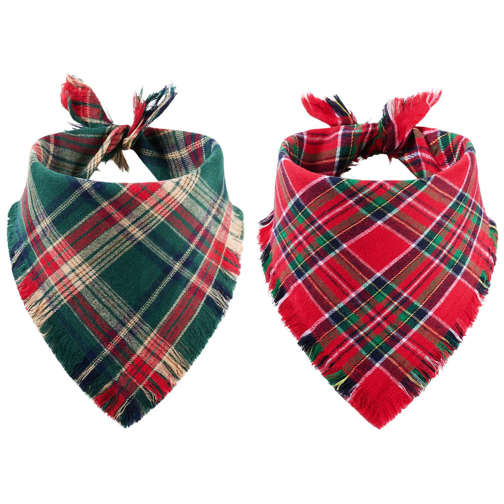 VOGUSON Christmas dog bandana tassels red plaid for festive styling and photo props.