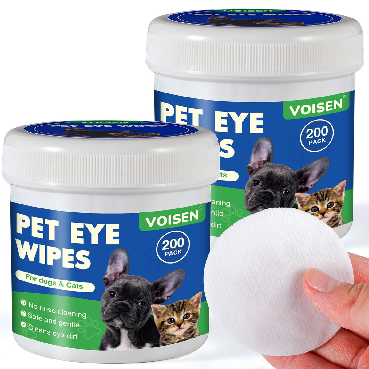VOISEN eyes wipes bottle and soft pads for gentle pet eye care