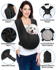 Vokvaktak dog sling adjustable straps demonstrates customizable fit for wearer height