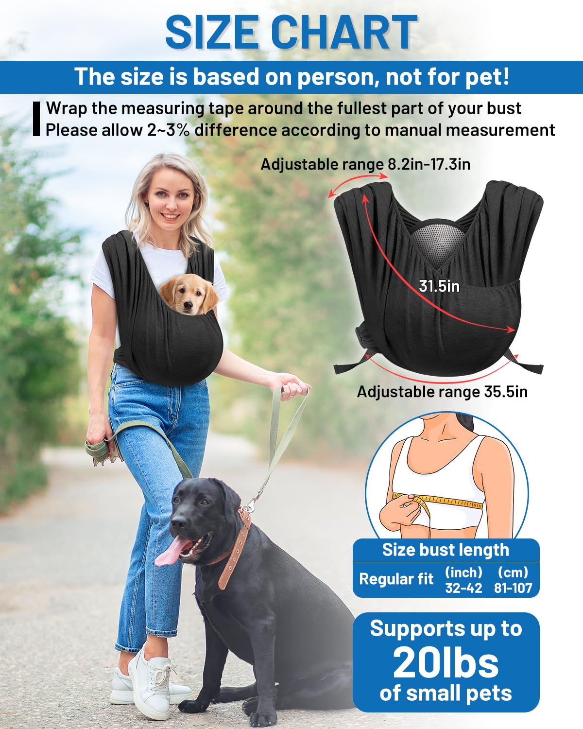 Vokvaktak dog sling memory foam back offers balanced weight distribution for comfort