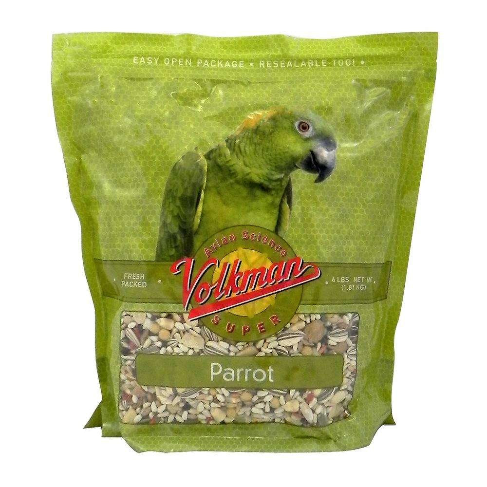 Volkman Avian Science Super Parrot Food 4lb bag front view—nutritious blend for parrots daily health