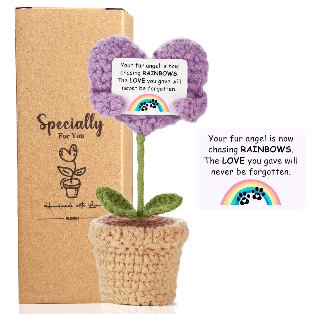 VLOMOT pet loss crochet heart with rainbow message offers comforting memorial remembrance.