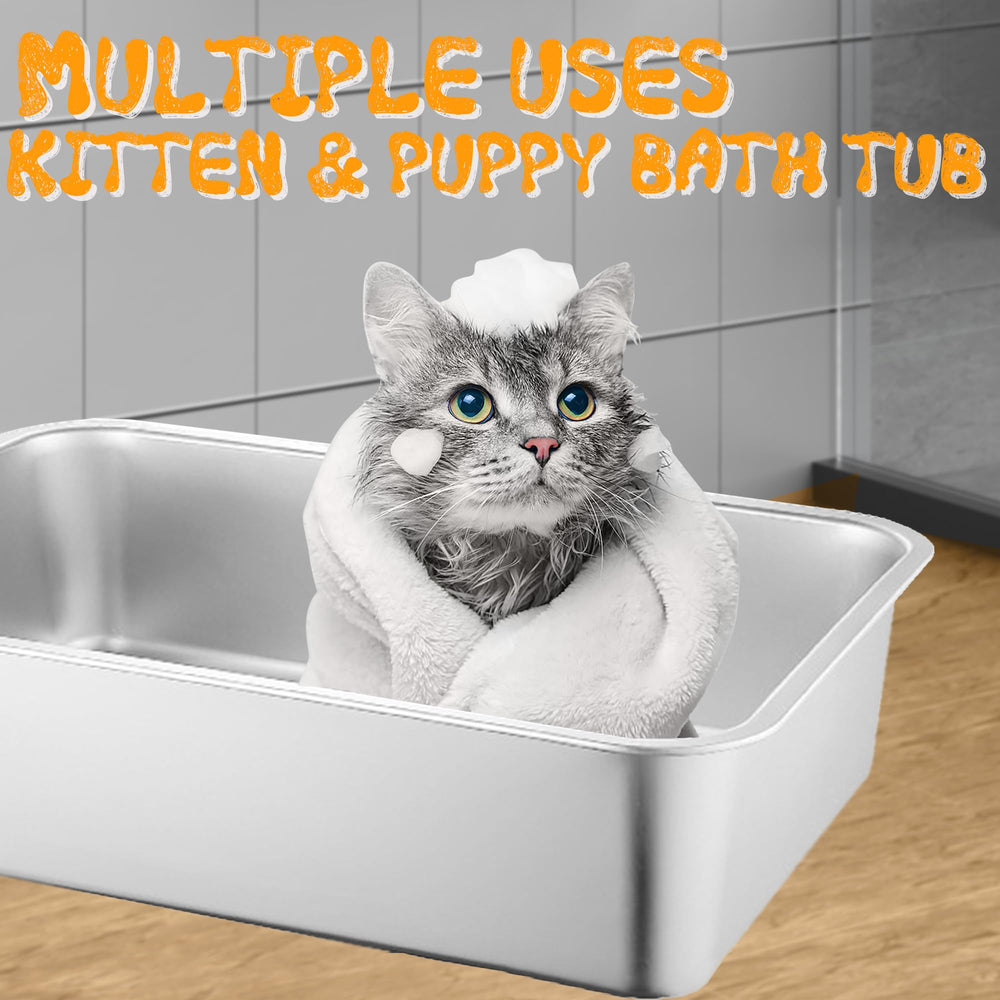 Volope stainless-steel litter box easy cleaning action highlighted.