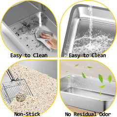Volope stainless-steel cat litter box rolled-edges close-up highlights burr-free safety.
