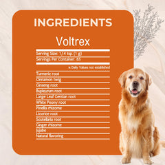 Voltrex powder texture close-up emphasizes organically grown herbs.
